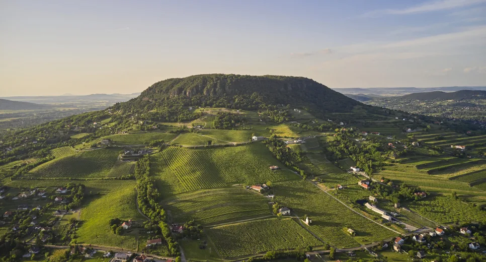 Badacsony volcanic hill- the flat-topped ancient volcano rising above the vineyards and the lake
