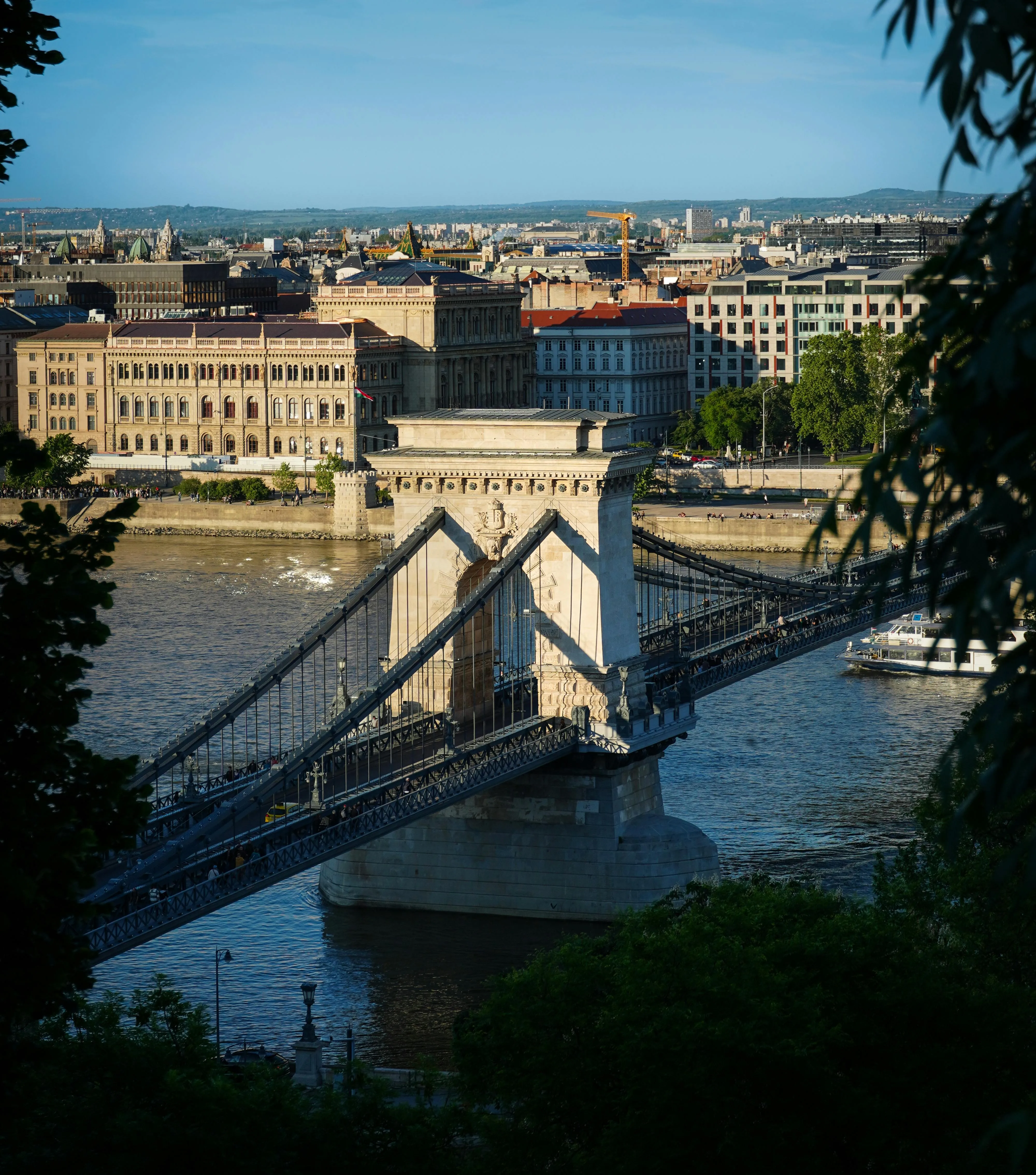 Budapest panorama- Chain Bridge and the grand Pest skyline at golden hour