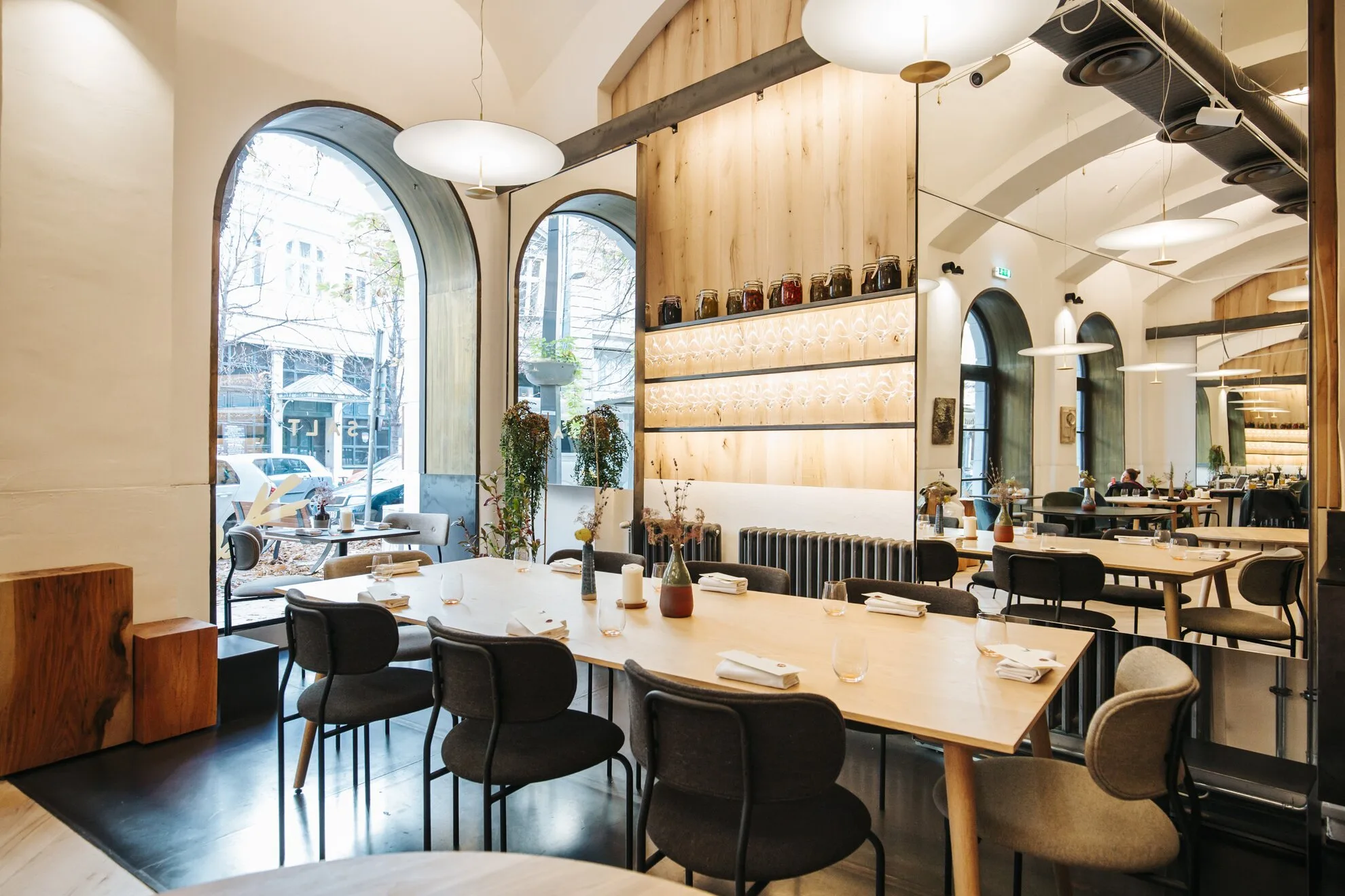 Salt Budapest- the communal chef's table surrounded by foraged ingredients and fermentation vessels